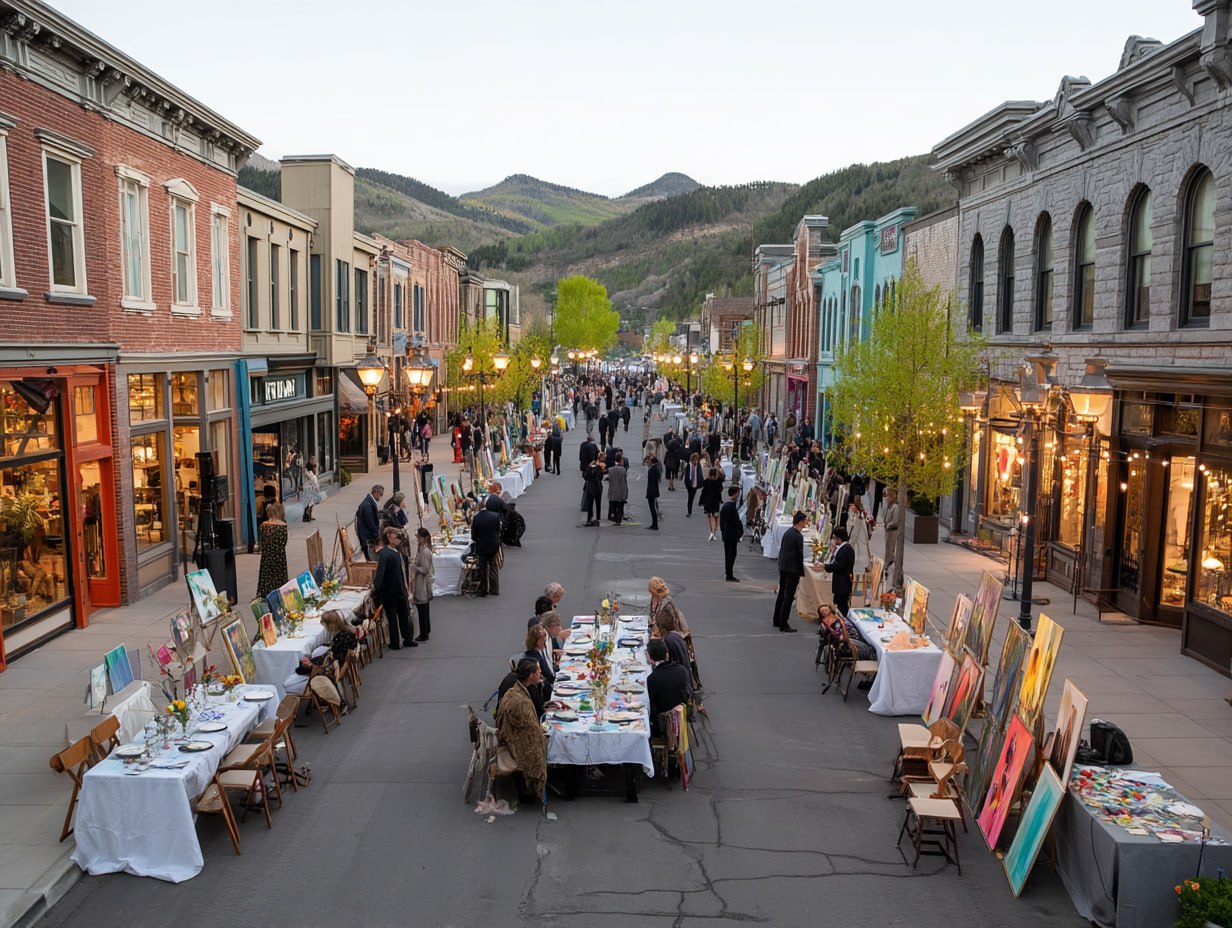 Street event and gallery-like gathering in a mountain town